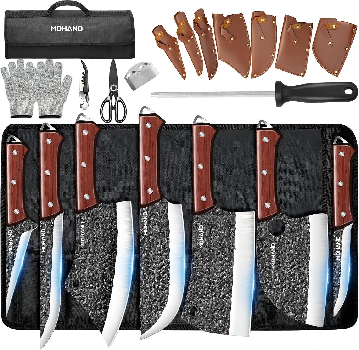 14PCS Butcher Knife Set, Chef Knife Set with Bag Hand Forged Kitchen Knife Set