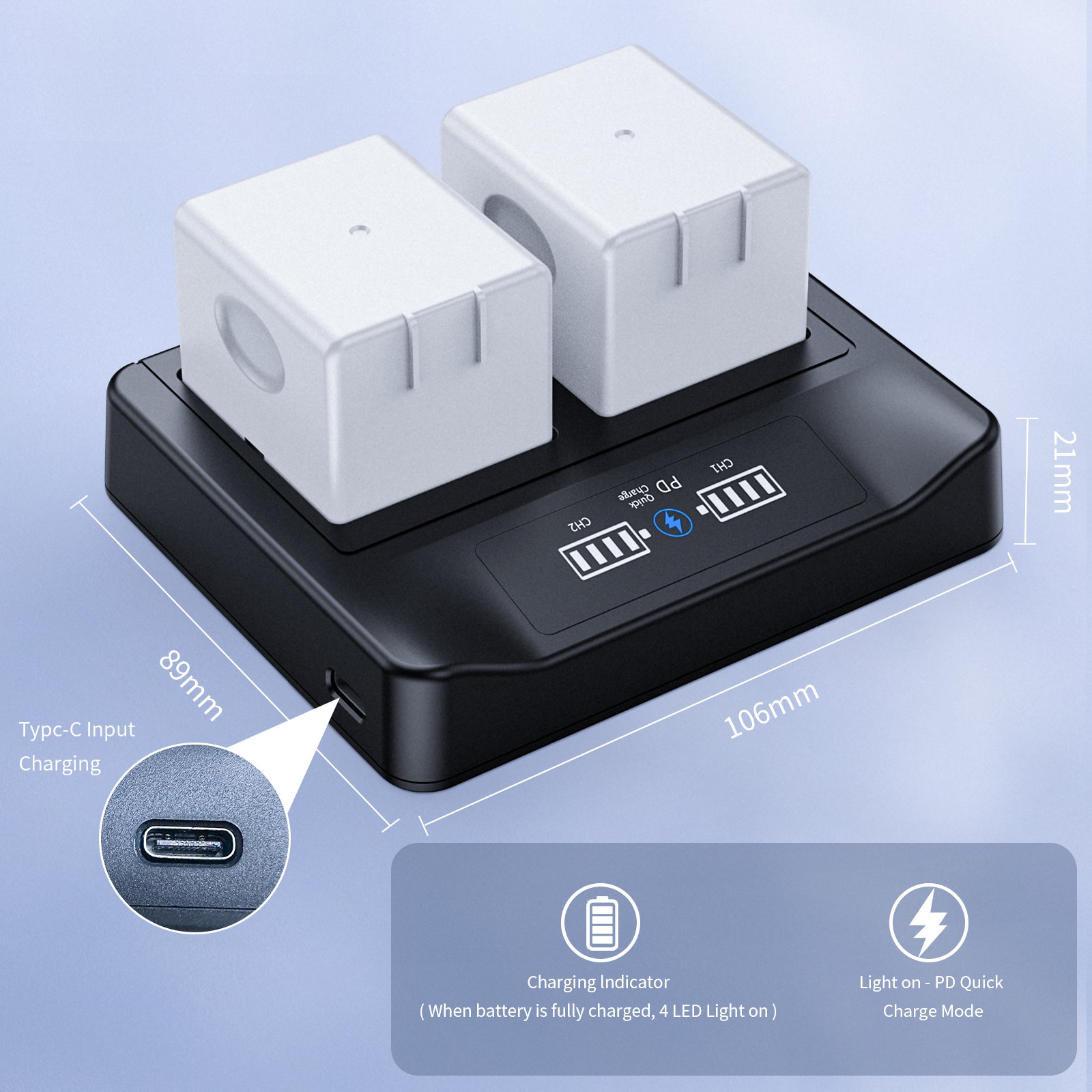 PD Fast Charging LCD Dual Battery Charger Station for Arlo Pro,Arlo Pro 2 Camera