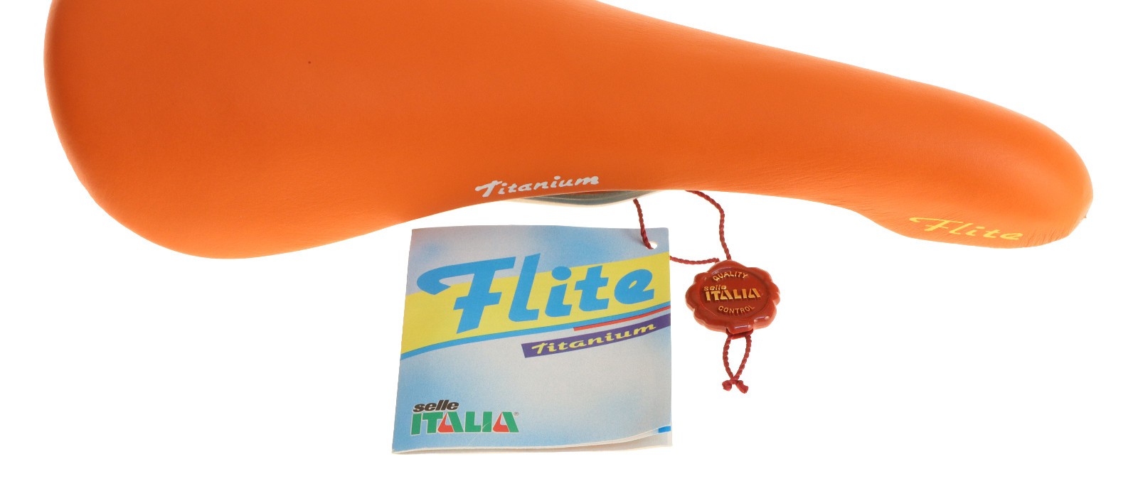 Selle Italia Flite Saddle Titanium Rails Orange Leather 1990 NIB NOS NEW