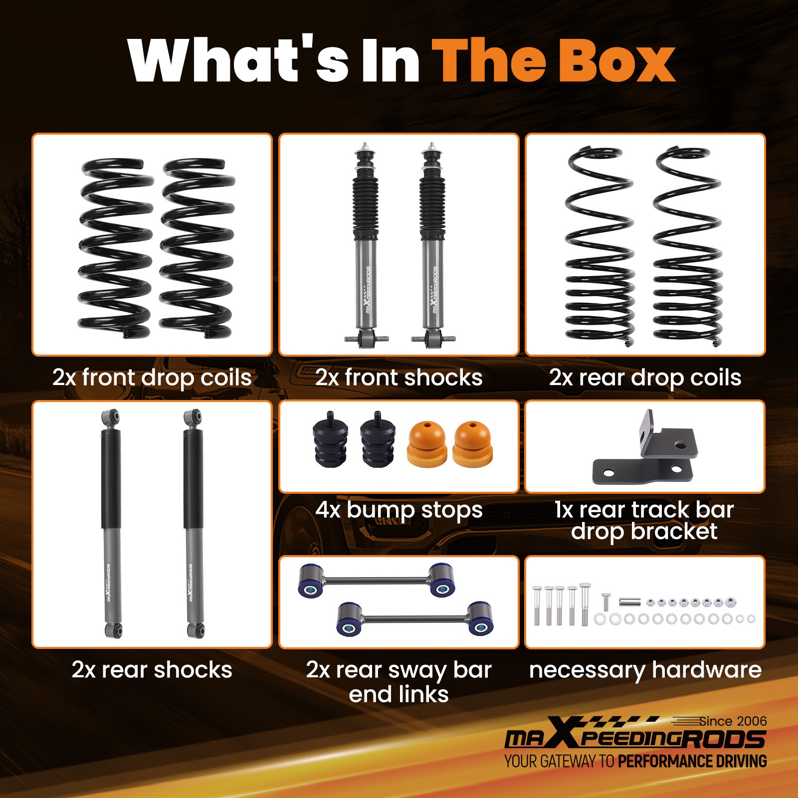 Lowering Springs Shocks Drop Kit 2"/4" for Ram 1500 2WD 2009-2024 Standard Cab