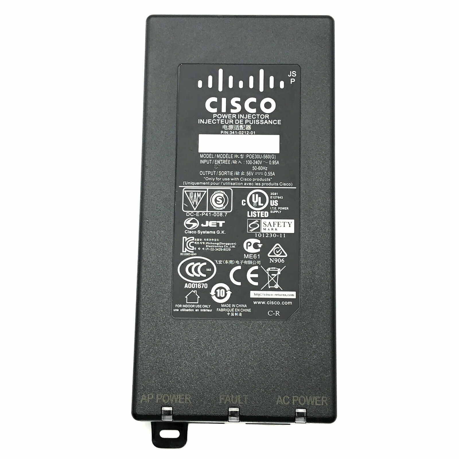 Original Cisco Meraki MA-INJ-4-US Power Injector 802.3at PoE 56V