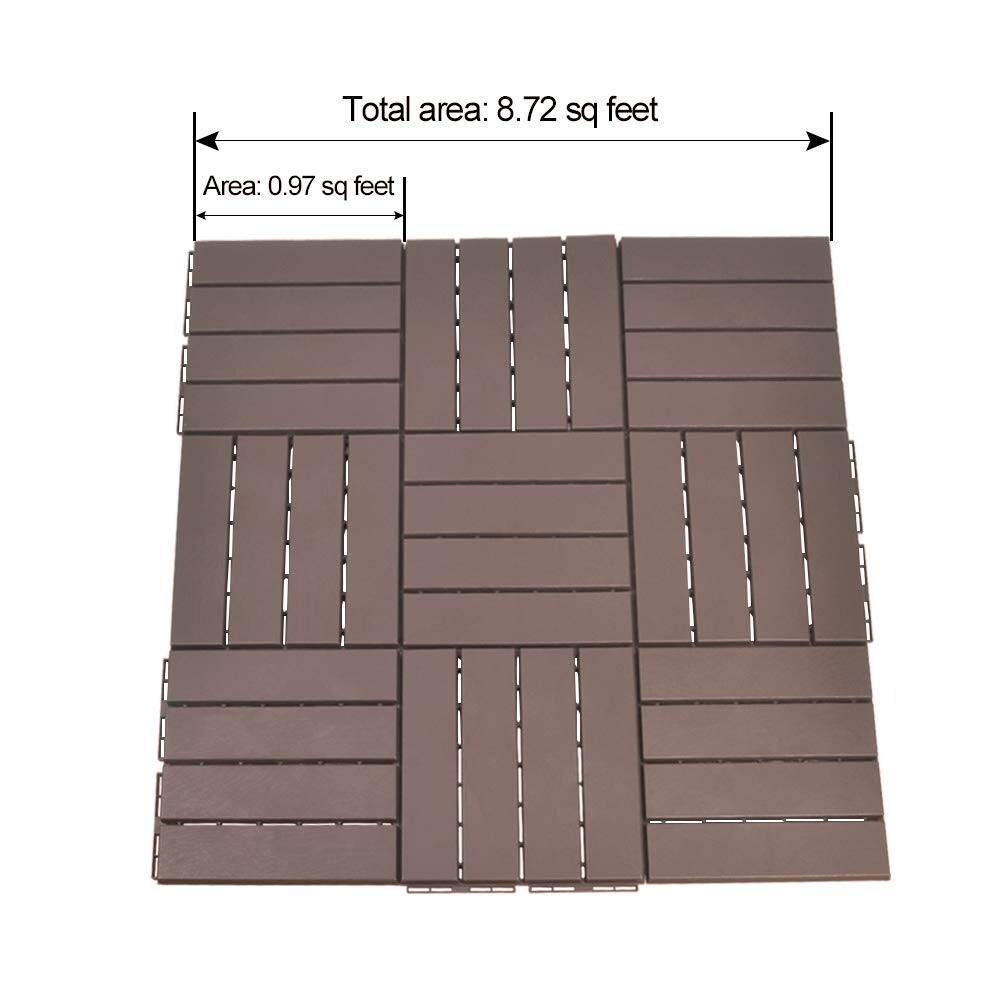Domi Patio Deck Tiles, Four Slat Plastic Outdoor Flooring, 27 Pieces One Pack