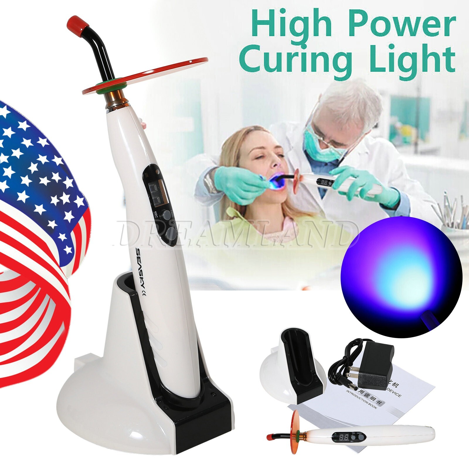 Woodpecker Style Wireless Cordless LED Dental Curing Light Lamp Teeth Whitening
