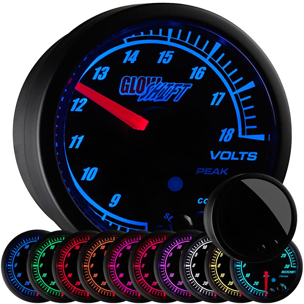 52mm GlowShift Black Elite 10 Color LED Volt Voltage Gauge