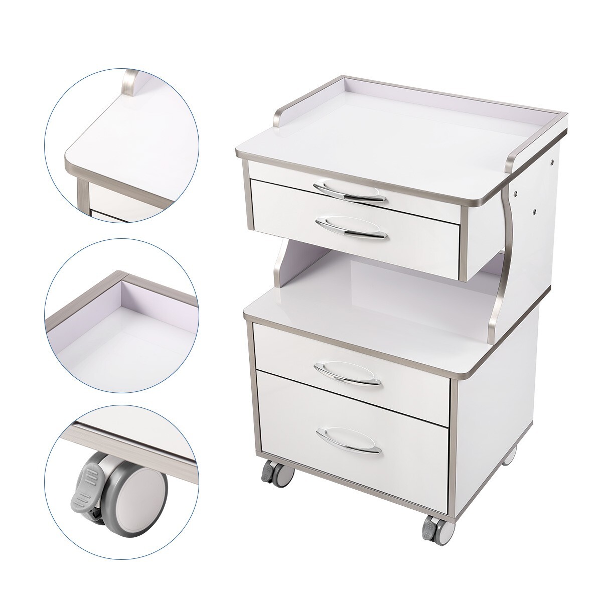 Dental Cart Storage Cabinet 3Drawers Mobile Utility Cart Medical Cabinet Trolley