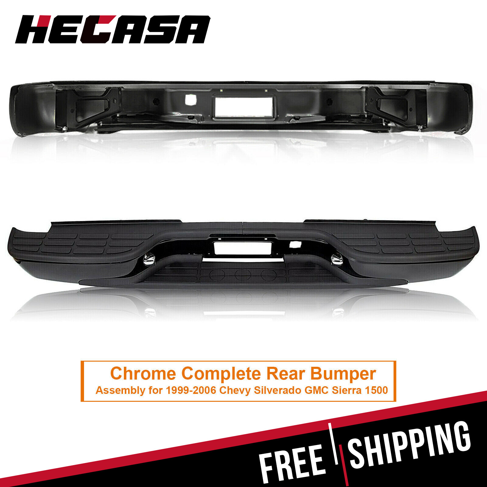 Black Rear Step Bumper Face Bar For Chevy Silverado GMC Sierra 1500 2500 99-07