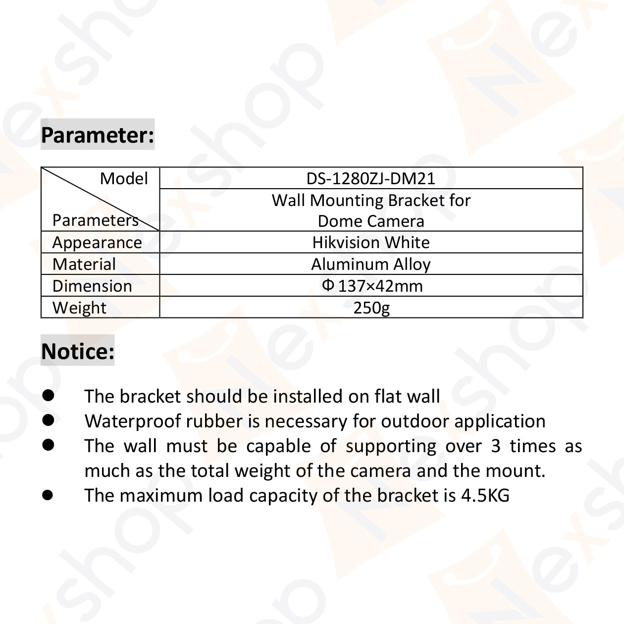 Hikvision DS-1280ZJ-DM21 CB140PT Conduit Base Junction Box Wall Mount Bracket