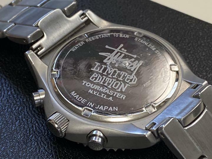 Used STUSSY Tour Master Silver Wrist Watch Metal Band with Tracking