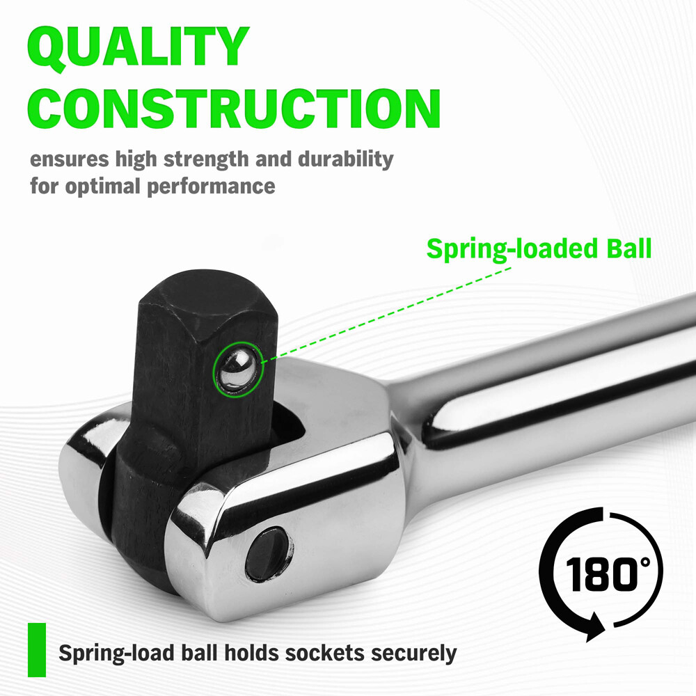 6-Piece Flex-Head Breaker Bar Set 1/2" 3/8" 1/4" Drive 15" 10" 6" 180 Rotatable