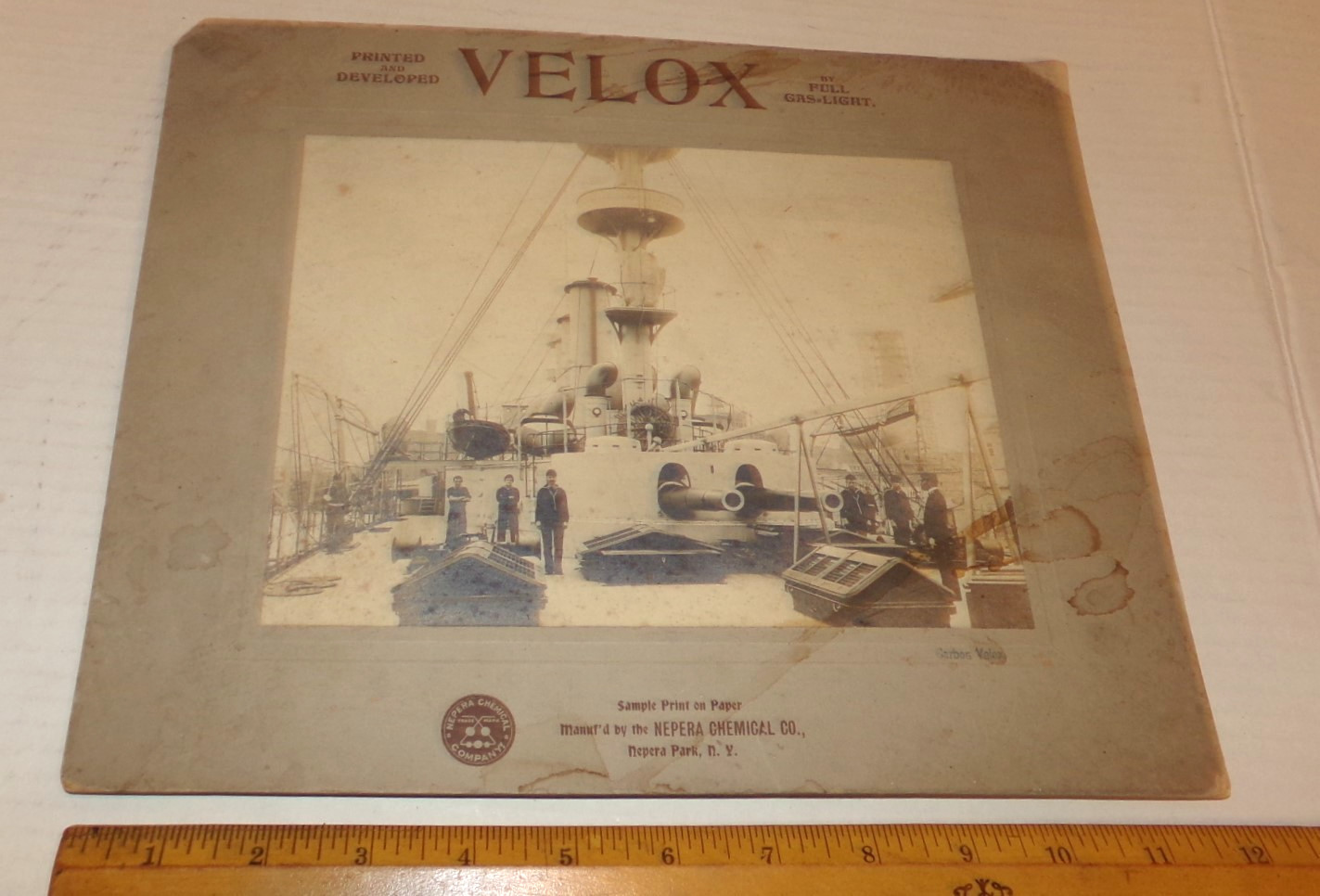 Militaria Battleship Spanish-Amer War 1898 Cabinet Card Photo Velox Chemical Co