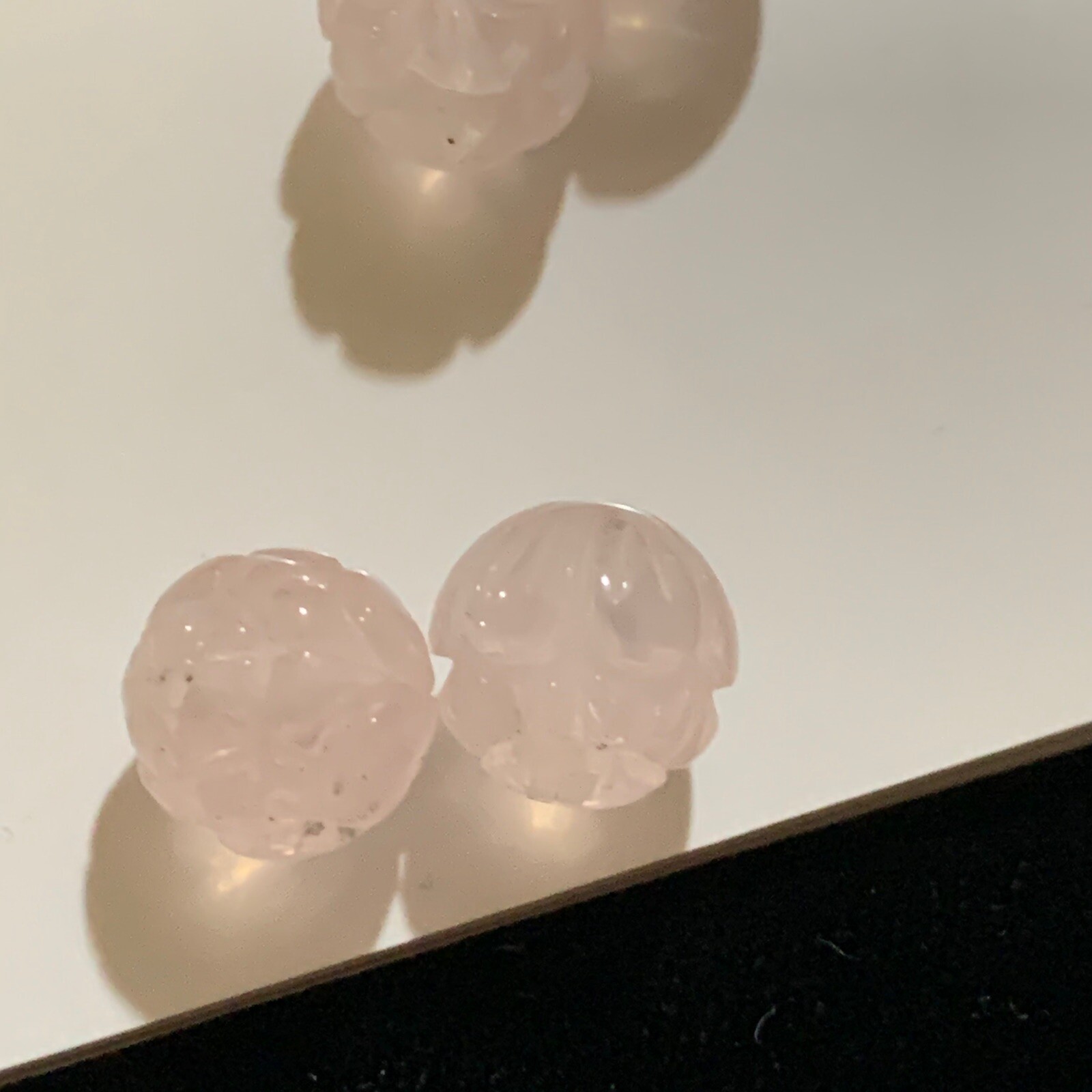 One Vintage Carved Chinese Bead Rose Quartz Pink Lotus Flower Design 10mm Round