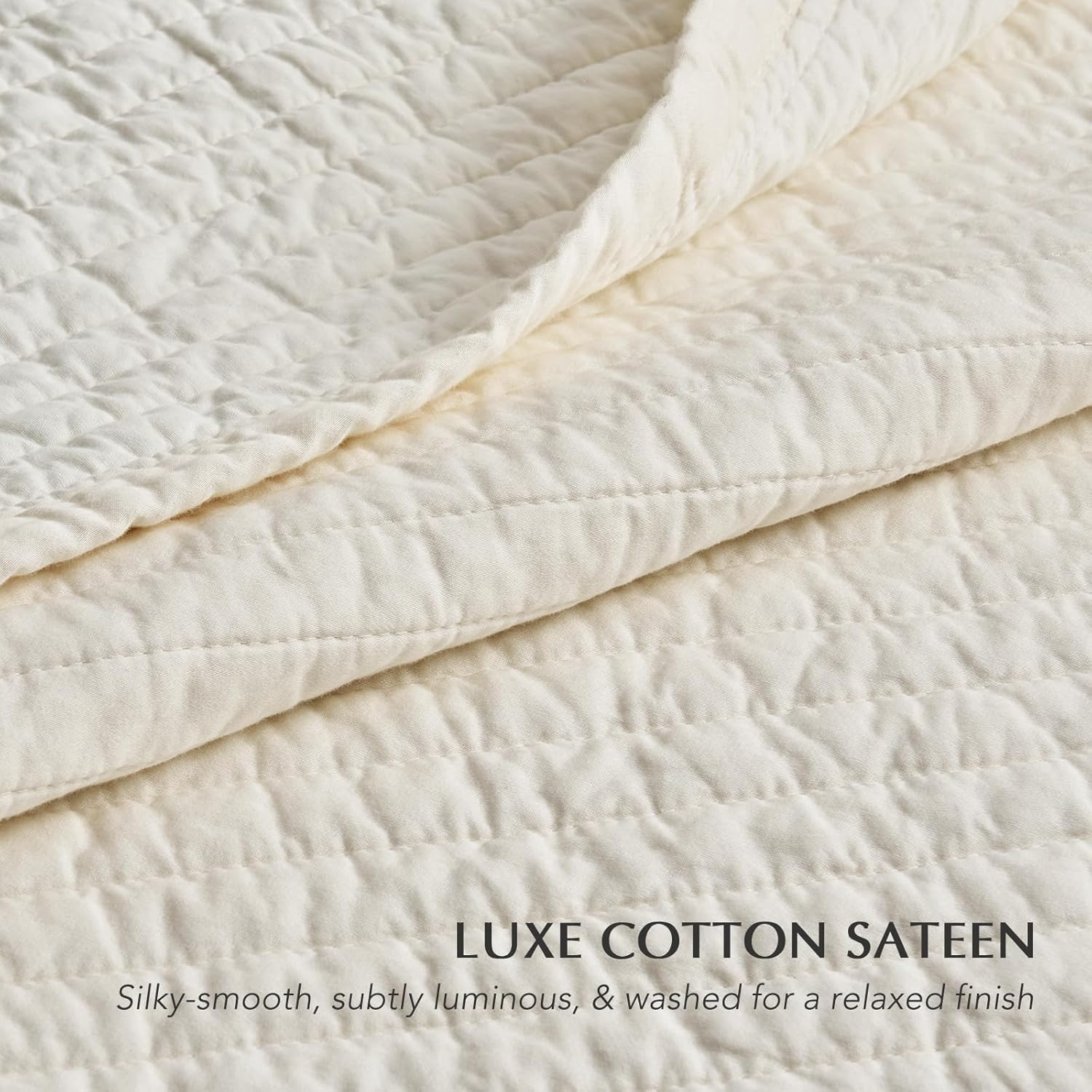 Cotton Sateen Quilt Set King Size, Pre-Washed Cotton Channel Stitch Coverlet Bed