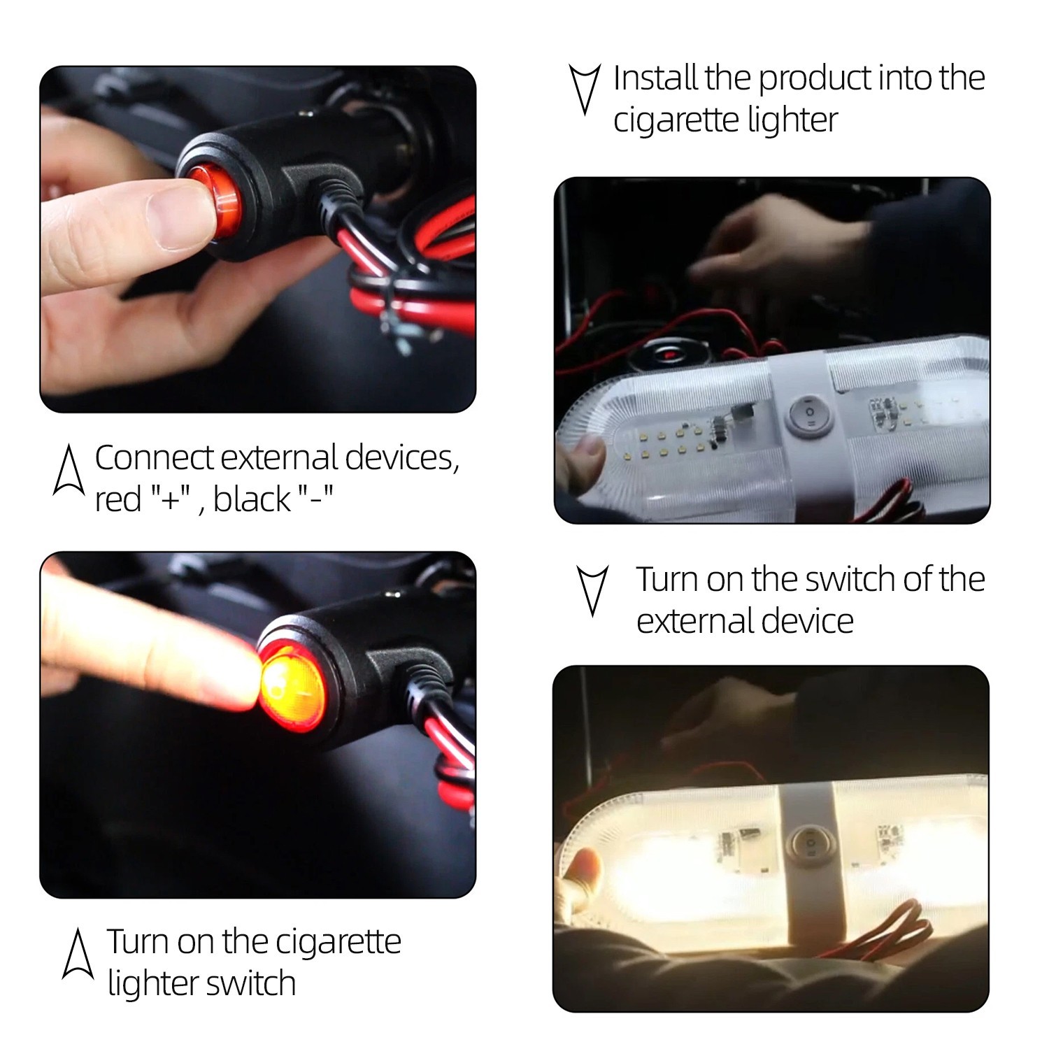 2pcs 12-24V Fused LED Car Cigarette Lighter Plug Socket Cable Adapter w/ Switch