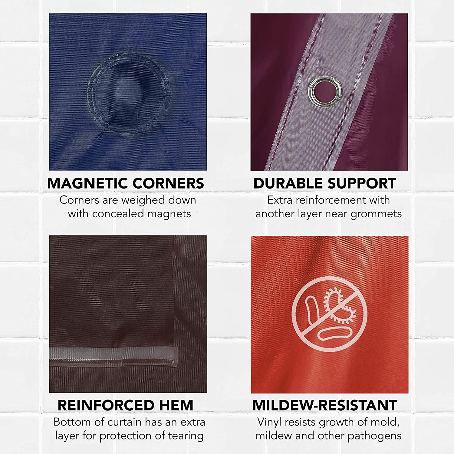 PVC Shower Curtain Liner Vinyl Resistant Water Repellent Odorless With Magnets