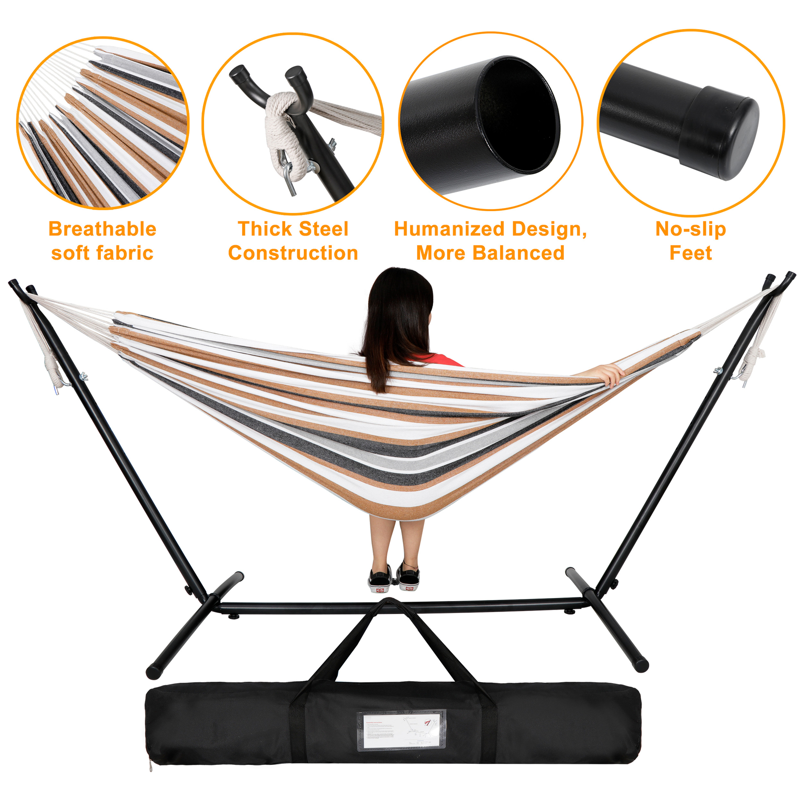 9FT Heavy Duty Portable 2-Person Hammock Steel Stand w/Carrying Case Max 620lbs