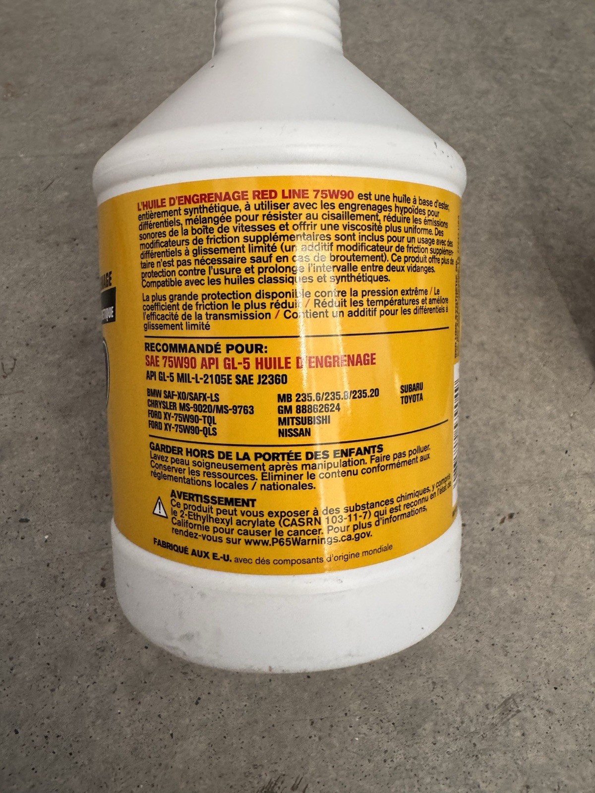 Redline 75W90 GL-5 High Performance Gear Oil 2 Quarts New