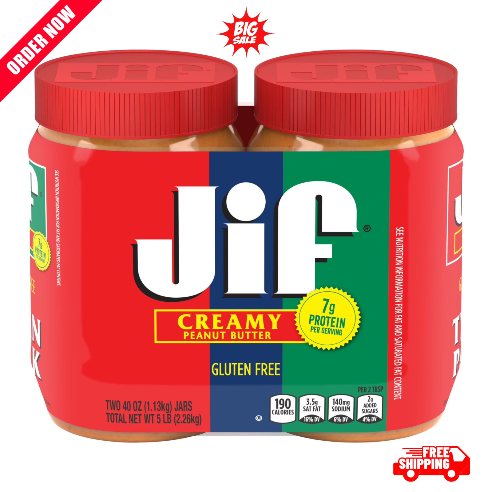 Jif Creamy Peanut Butter, 40 oz Jars (2 Pack)