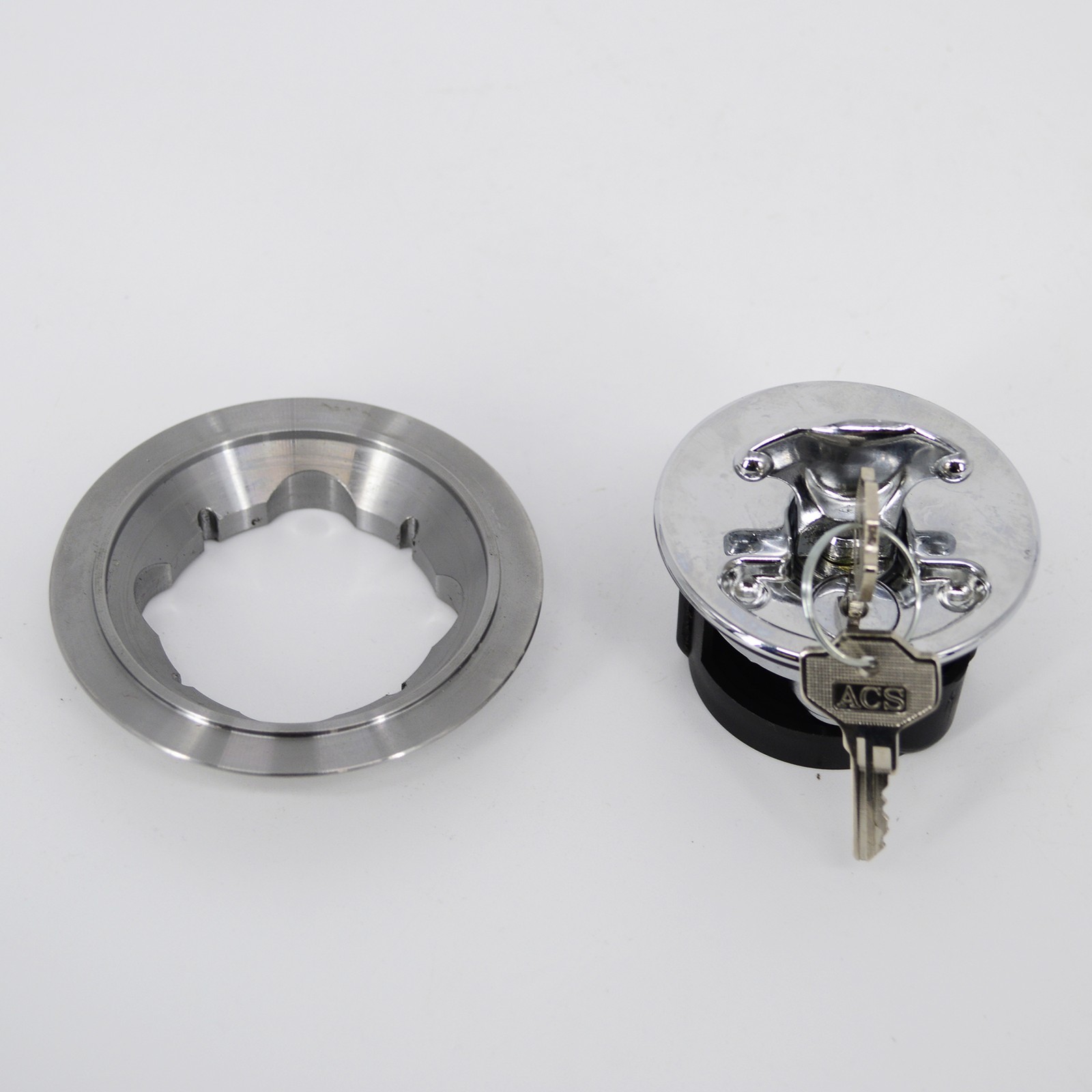 Pair Chrome Gas Caps Aircraft-Style Weld-In Locking Vented & Non-vented Set