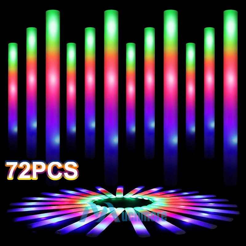 72PCS Light Up Foam Glow Sticks LED Wands Batons DJ Party Flashing Bulk 3 Modes