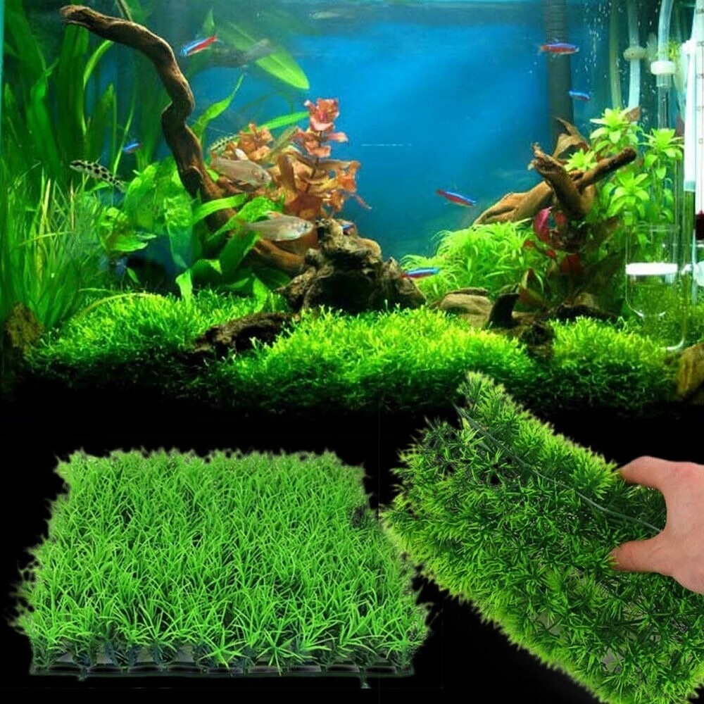 4x Aquarium Eco-Friendly Artificial Green Water Grass Plant Lawn Fish Tank Decor