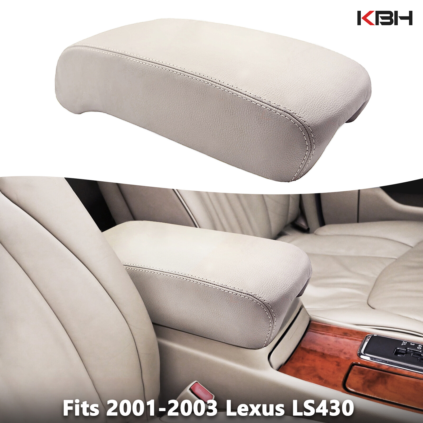 Fit 2001-2003 Lexus LS430 Center Console Lid Armrest PU Leather Cover Trim Ivory