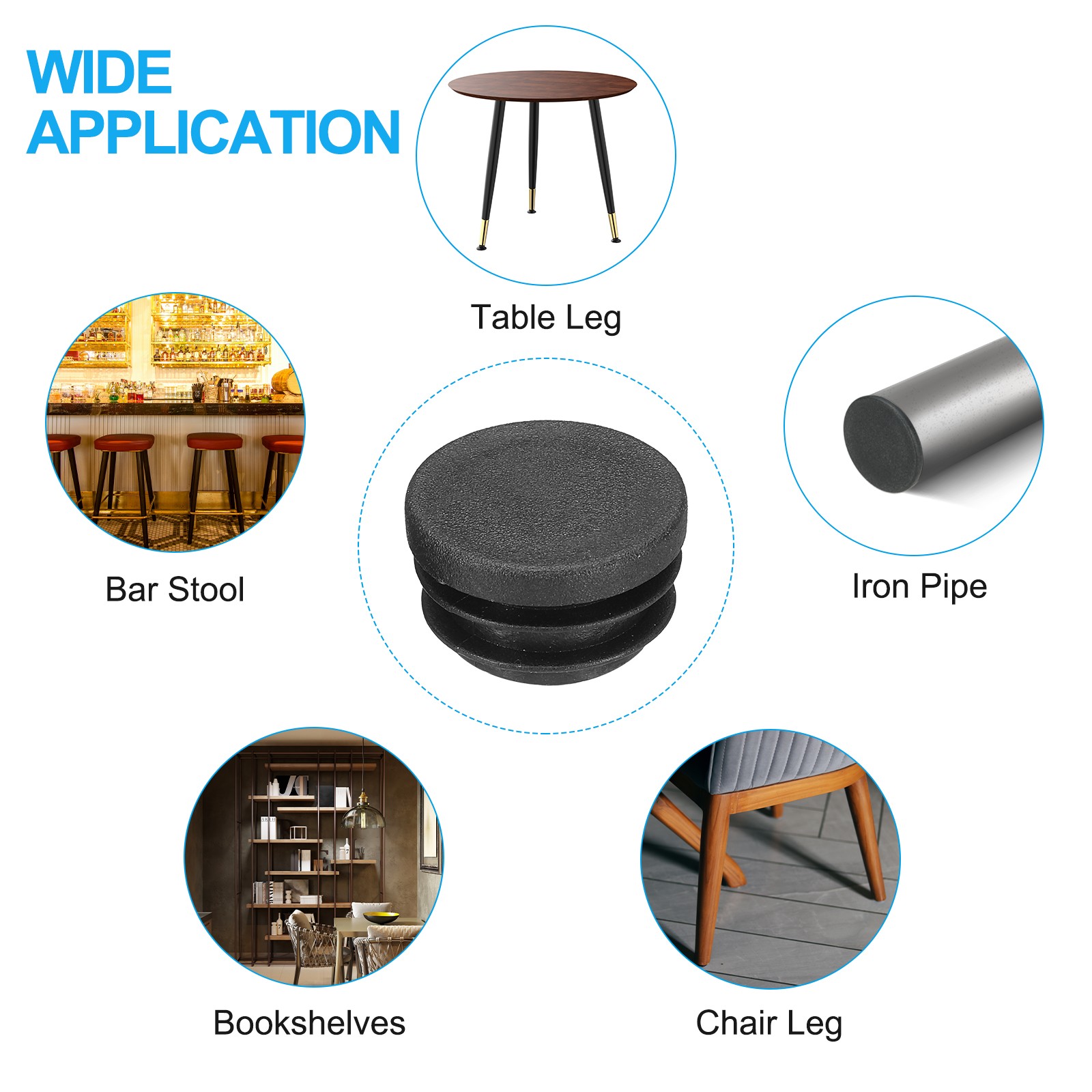 24Pcs 7/8"OD Plastic Tubing End Caps Round Hole Plug Insert Black