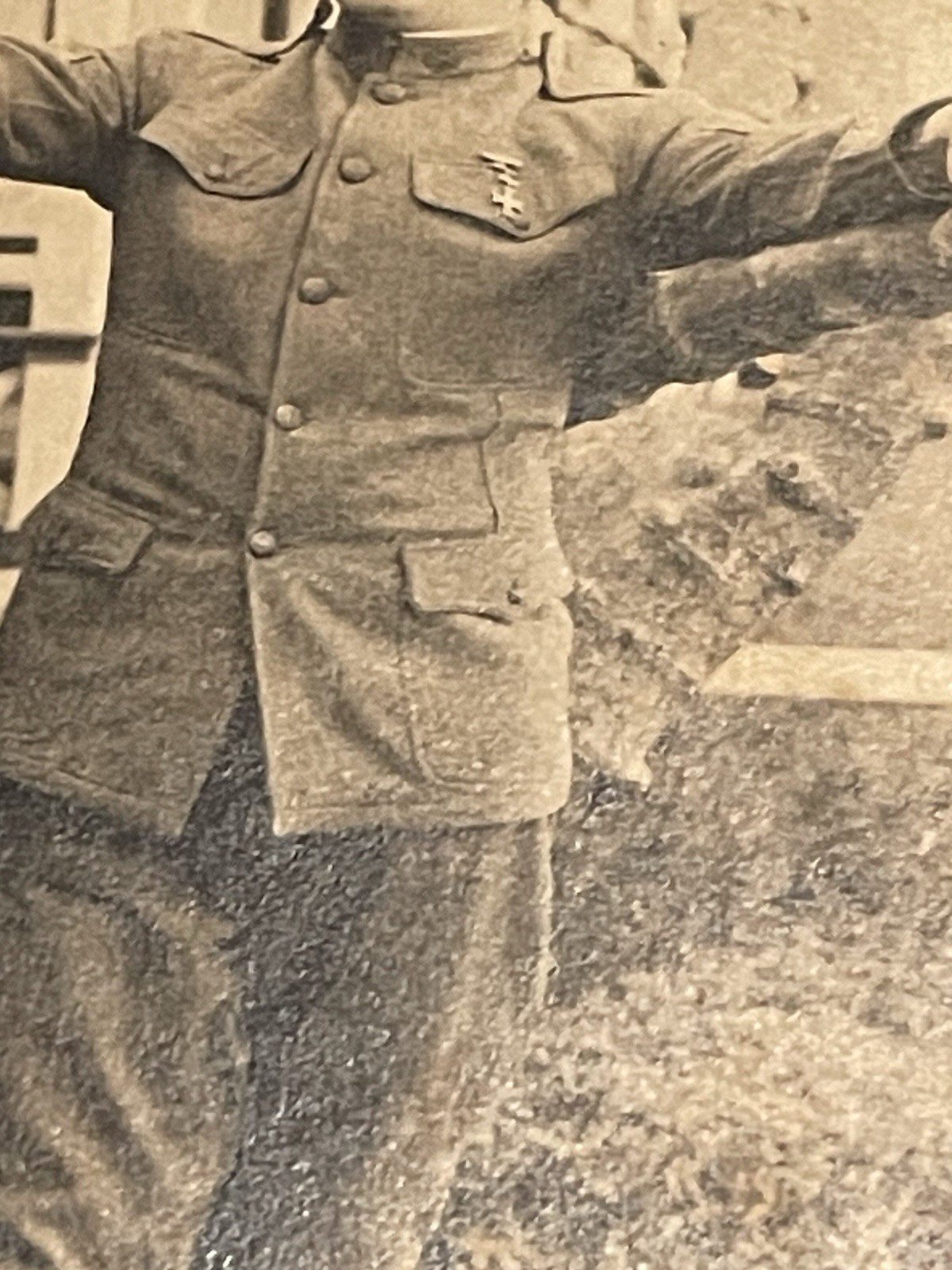 WW1 Photograph Young Military Soldier In Uniform With Medal & Hat - Sepia Color