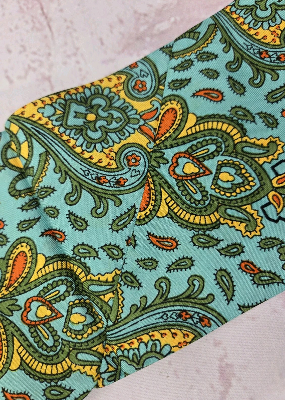 Vintage Tourqouise Green Paisley Scarf 55"