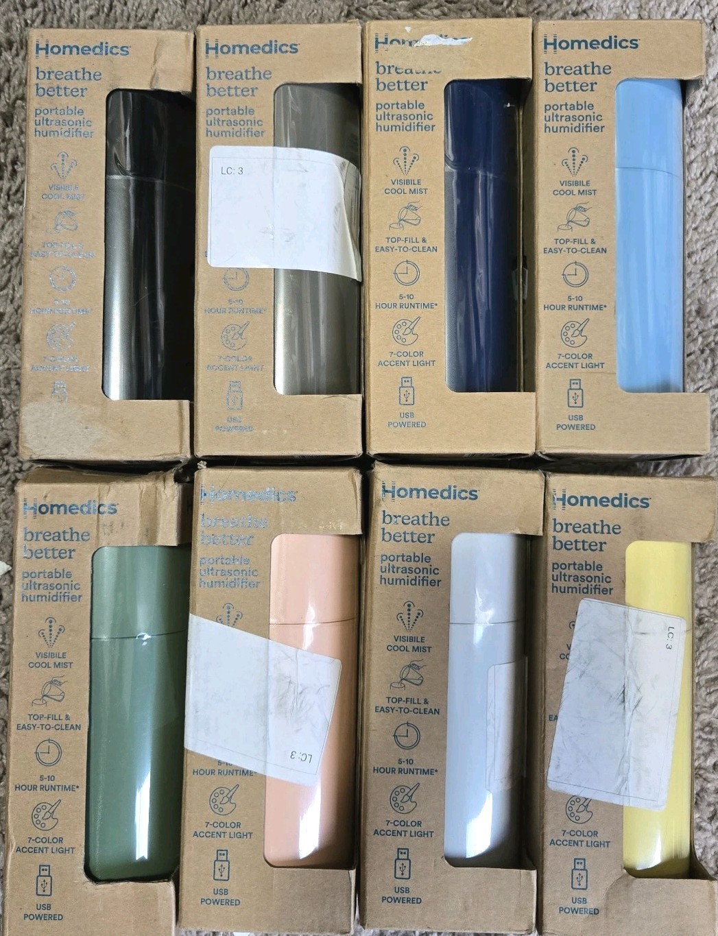 Homedics Portable USB Ultrasonic Humidifier Travel Size -Choose Your Color- New