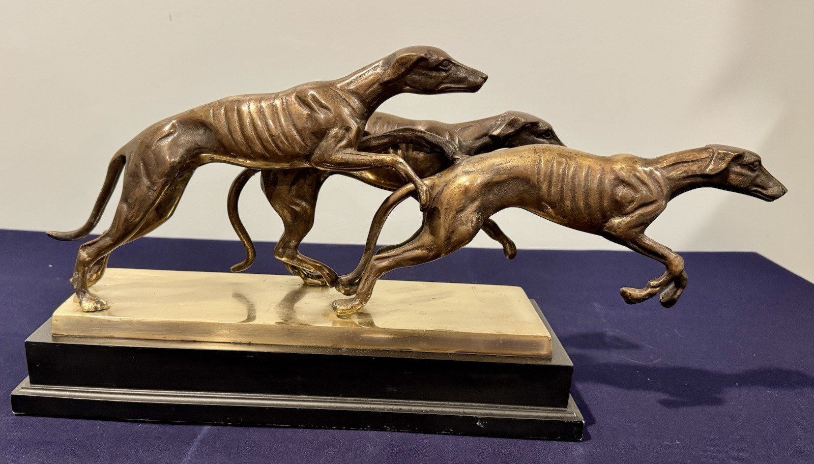 Beautiful and Rare 3 Greyhounds Racing Bronze Sculpture/Statue