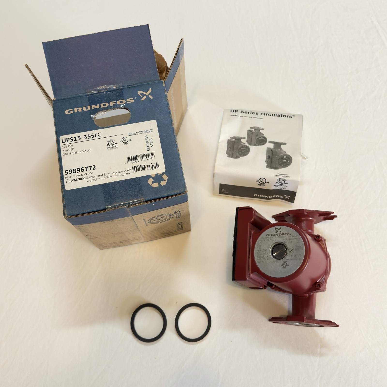 Grundfos Pump 59896772 UPS15-35SFC Stainless Steel 3 Speed 115V Circulator (NEW)