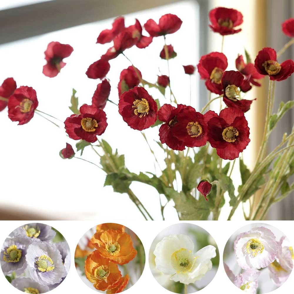 2 Bushes 33" Long Stem Silk Artificial Poppy Flower Sprays Party Decorations