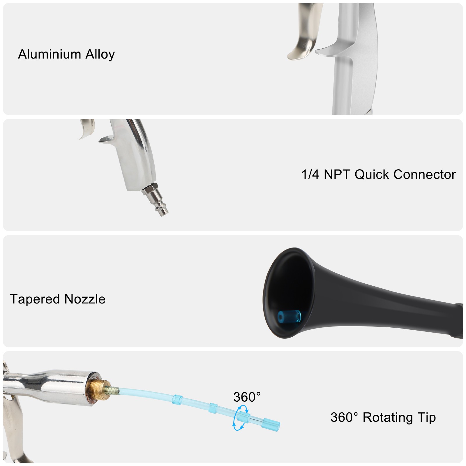 3PCS High-Pressure Car Cleaning Gun Tornado Air Blow Tool 360° Rotating 1/4" NPT