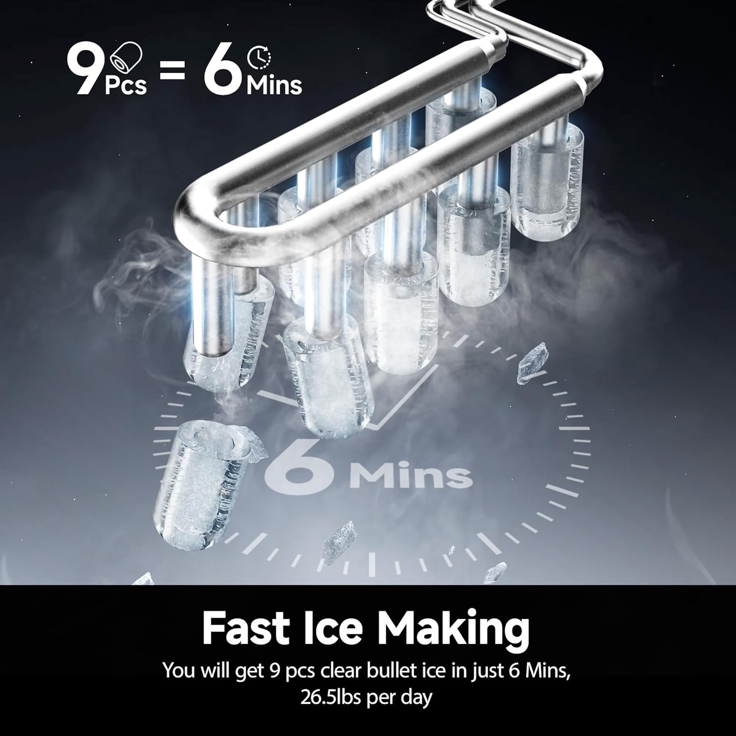 EUHOMY Ice Maker Countertop 9 Cubes Ready in 6 Mins, for Home, Kitchen, Office