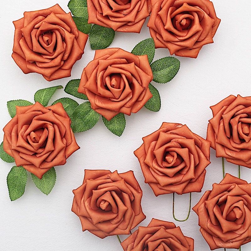 24 TERRACOTTA 5" FOAM ROSE Flowers Stems Party Wedding Events Decorations