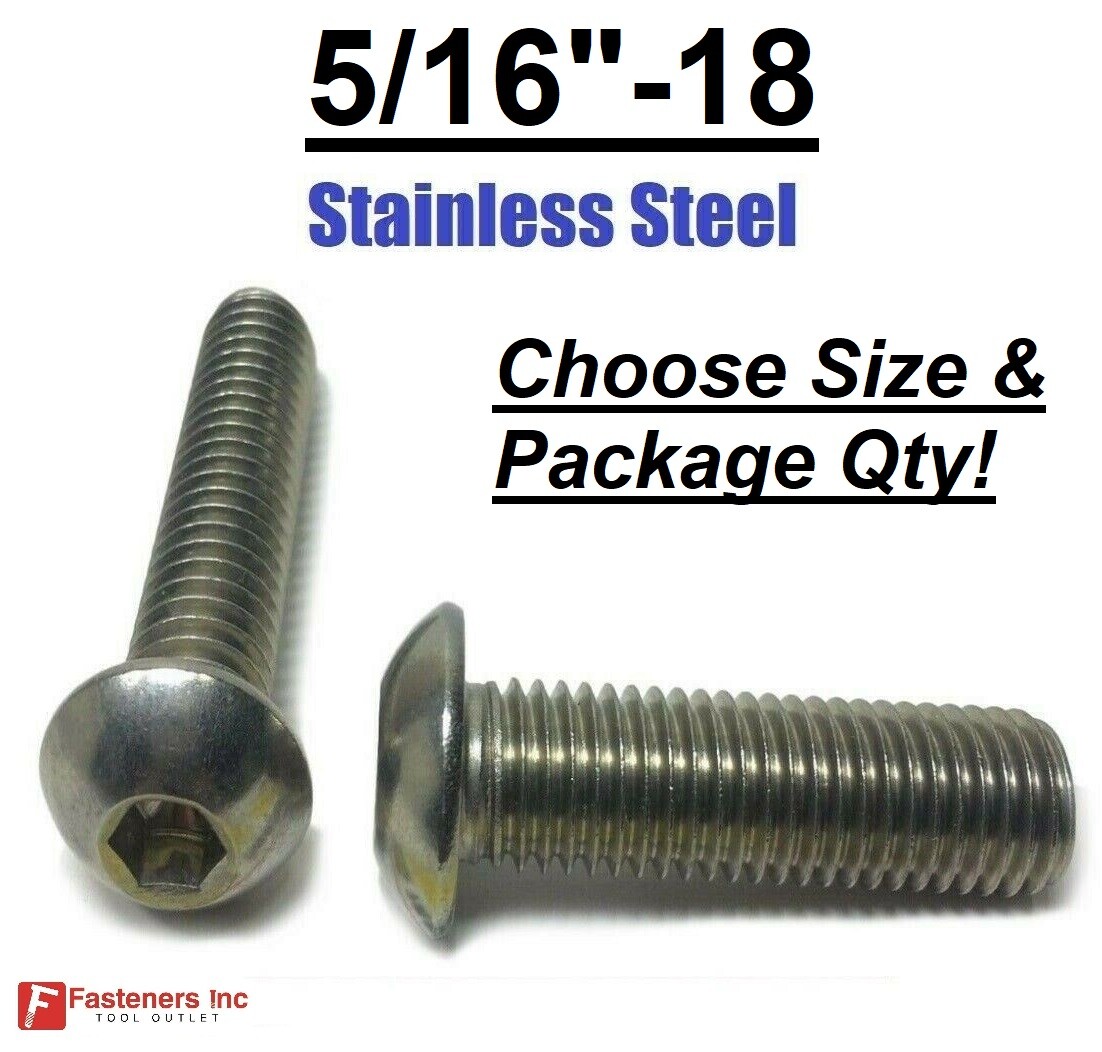5/16-18 Button Head Socket Cap Screw Allen Bolt 18-8 Stainless Steel CHOOSE SIZE