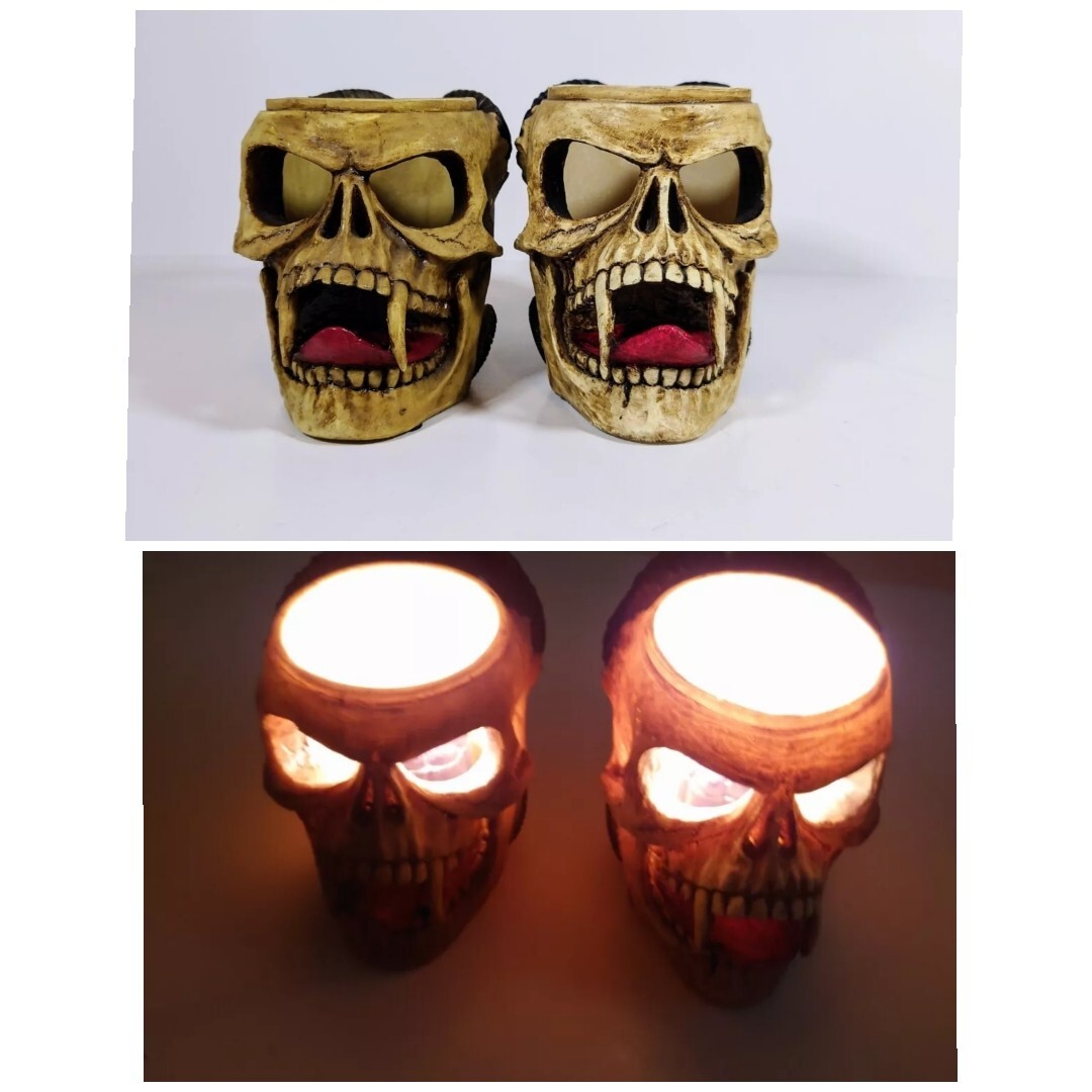 Distressed Skull Vampire Mug/Cup Candle Holder,Pen Holder decorative Lot Of (2)