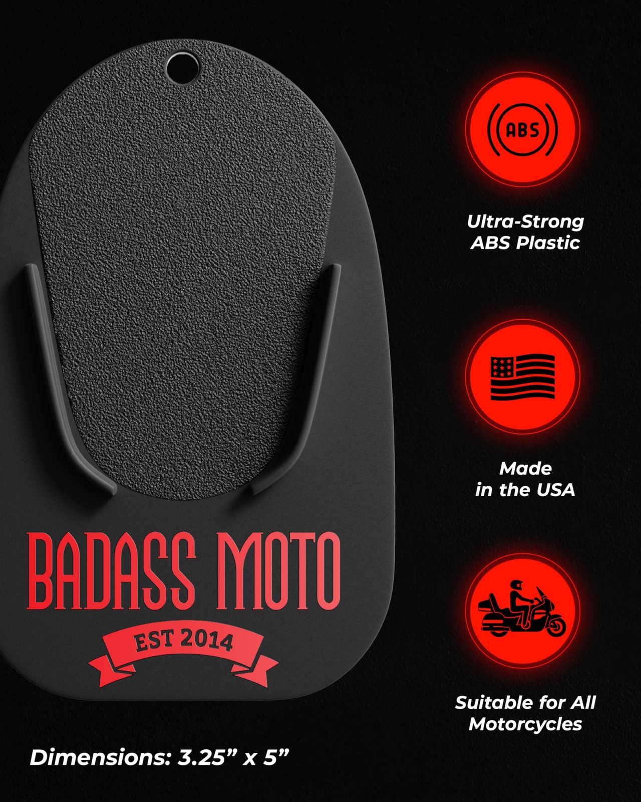 Motorcycle Kickstand Pad - Black - Rugged Kick Stand Coaster/Support Plate