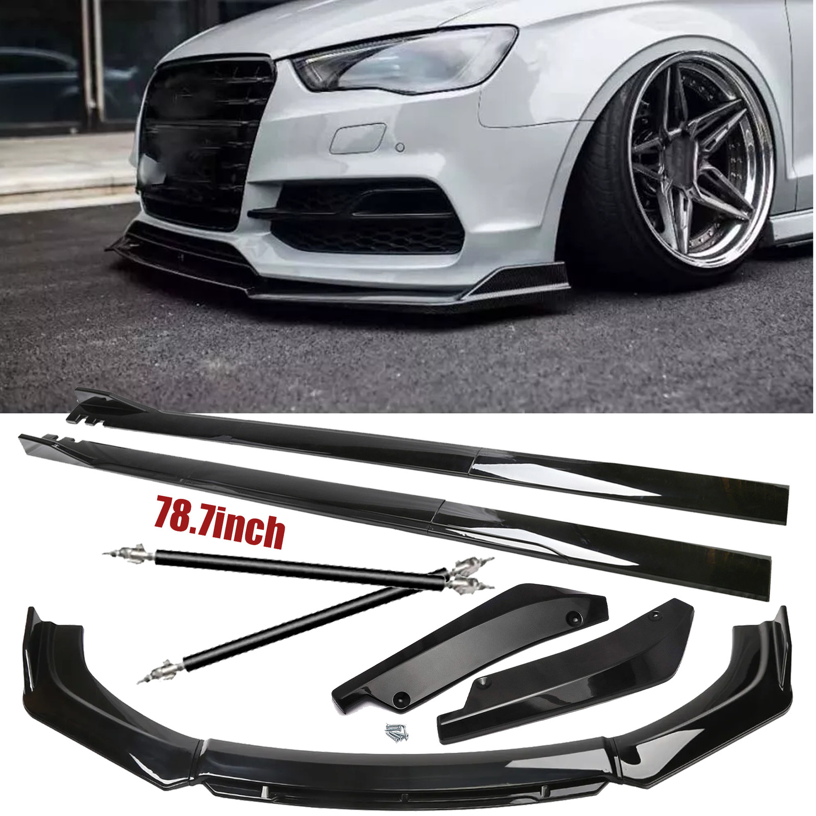 Front Bumper Lip Chin Spoiler Splitter Side Skirt Body Kit For Audi S3 S4 A4 A5