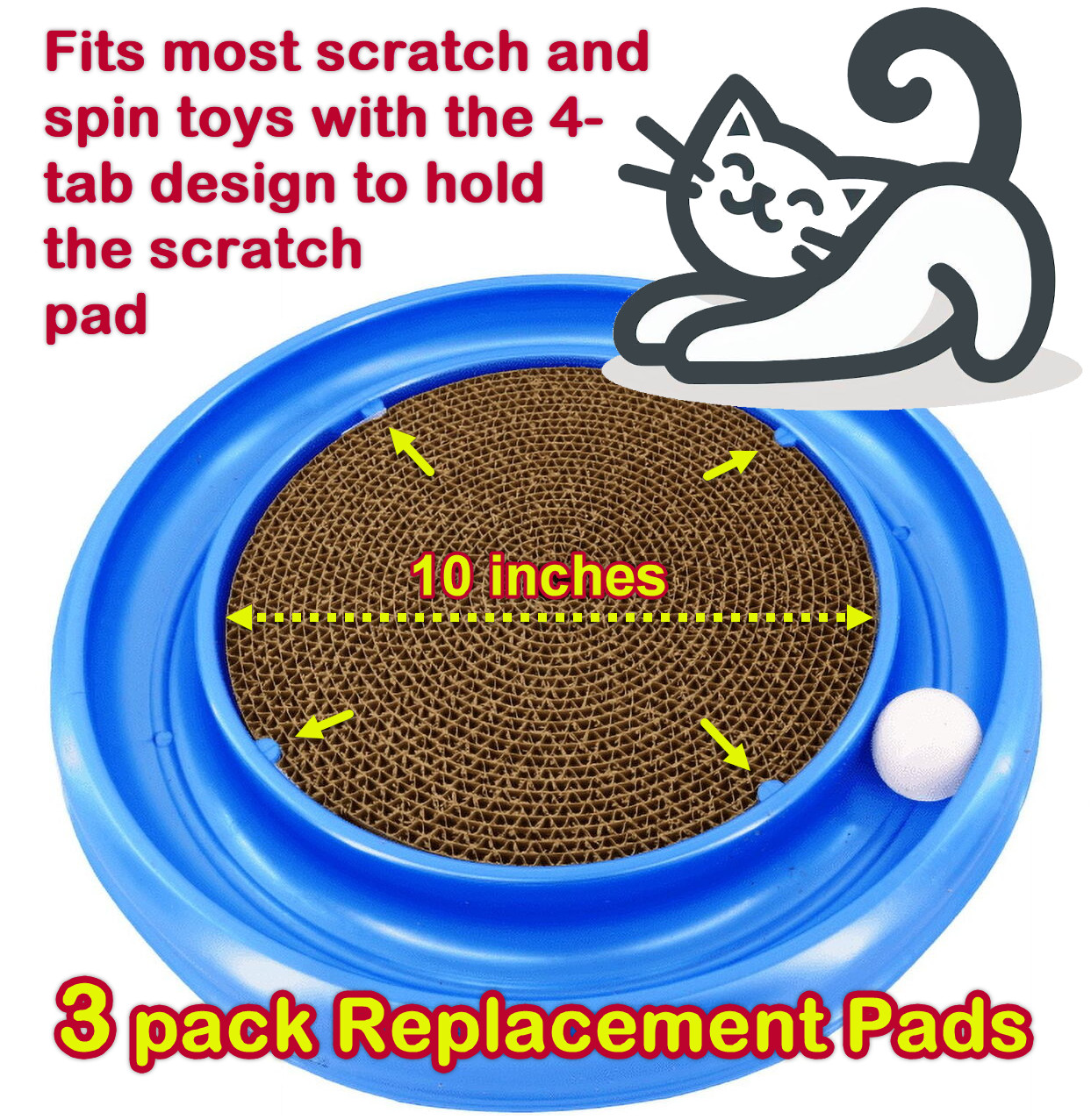 Cat Scratcher Replacement Pads, 3pk, Fits Bergan Turbo/Star Chaser - Made in USA