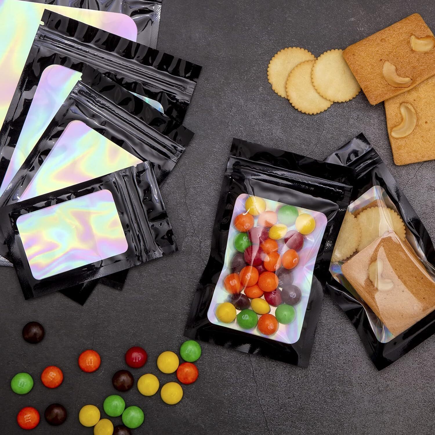 100/200Pcs Holographic Mylar Foil Bags Smell Proof Resealable Zip Seal Pouches