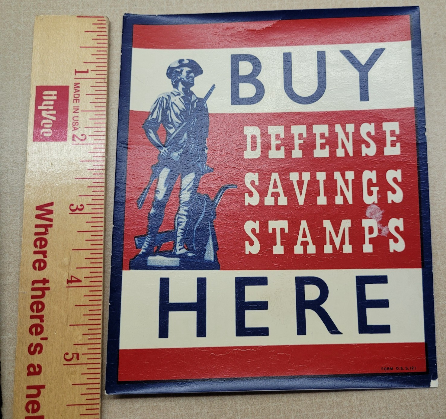 World War II Window Sticker "Buy Defense Savings Stamps - HERE" Waterslide Decal