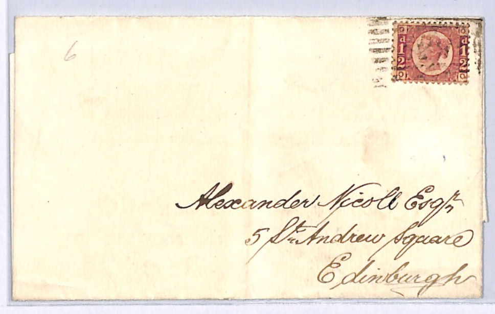 GB QV BANTAM ½d Plate 6 (OO) Cover *TRANENT* Haddington 1875 Edinr Scotland XB50