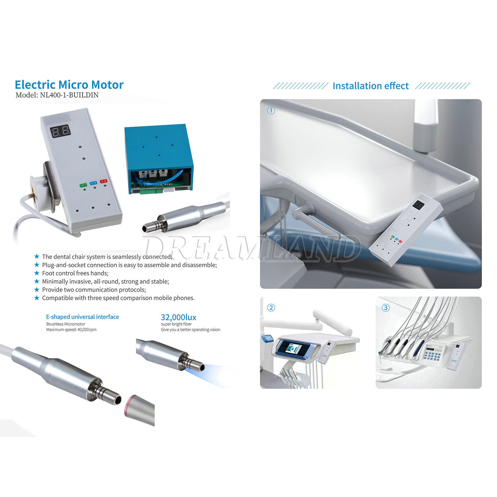 Dental LED Built-in Brushless Electric Micro Motor Touch Button