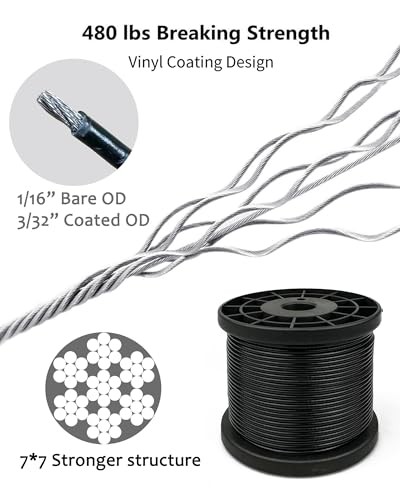 String Light Hanging Kit Outdoor 164 Ft Vinyl Coated Cable and Winch 164 Feet