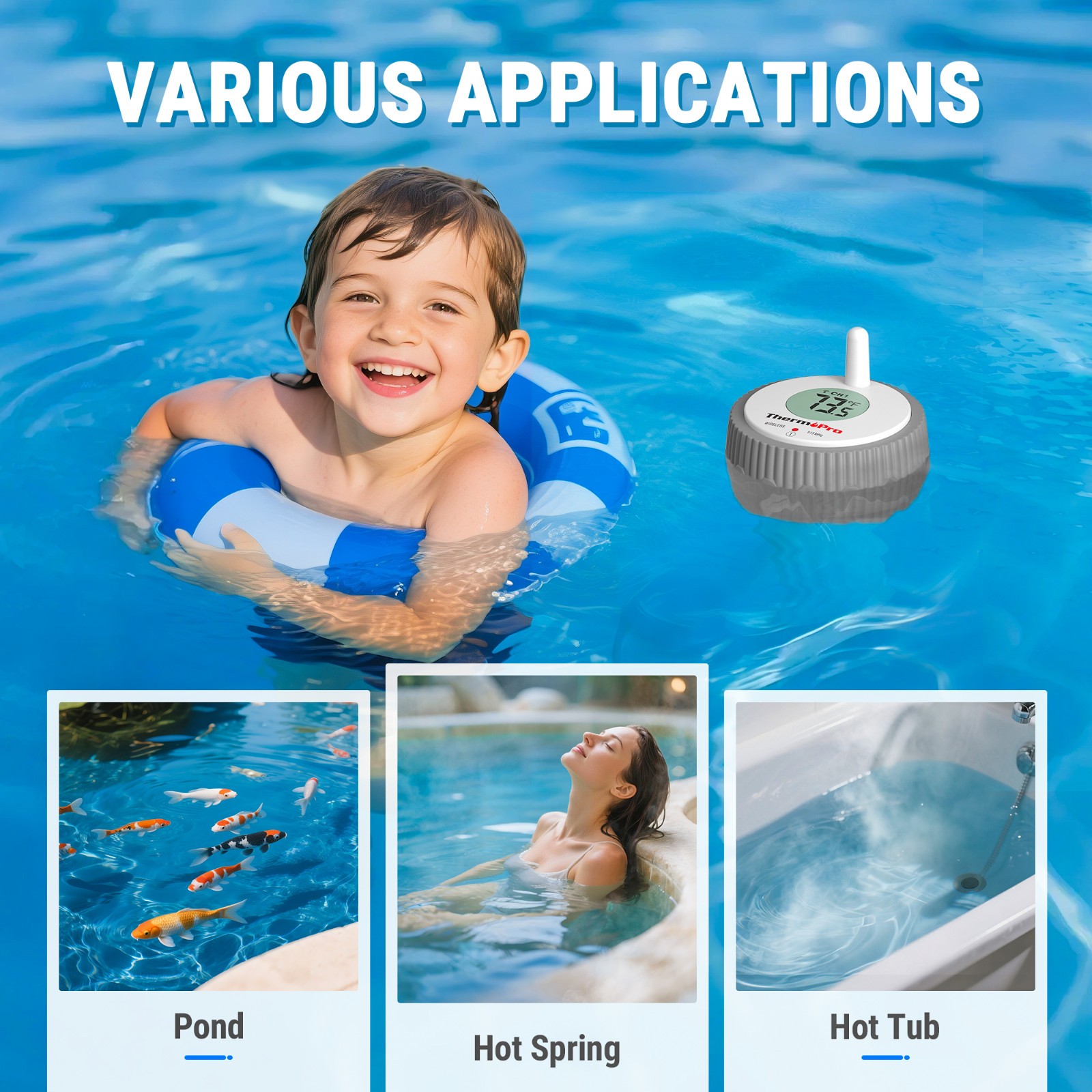TempPro Waterproof Wireless Pool Thermometer Easy Read Digital Pool FloatingPond