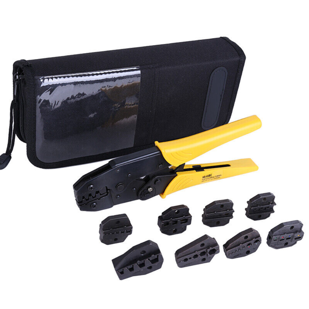 Ratcheting Crimping Tool Kit Cord End Terminals Wire Crimper Pliers w/ 8 Dies
