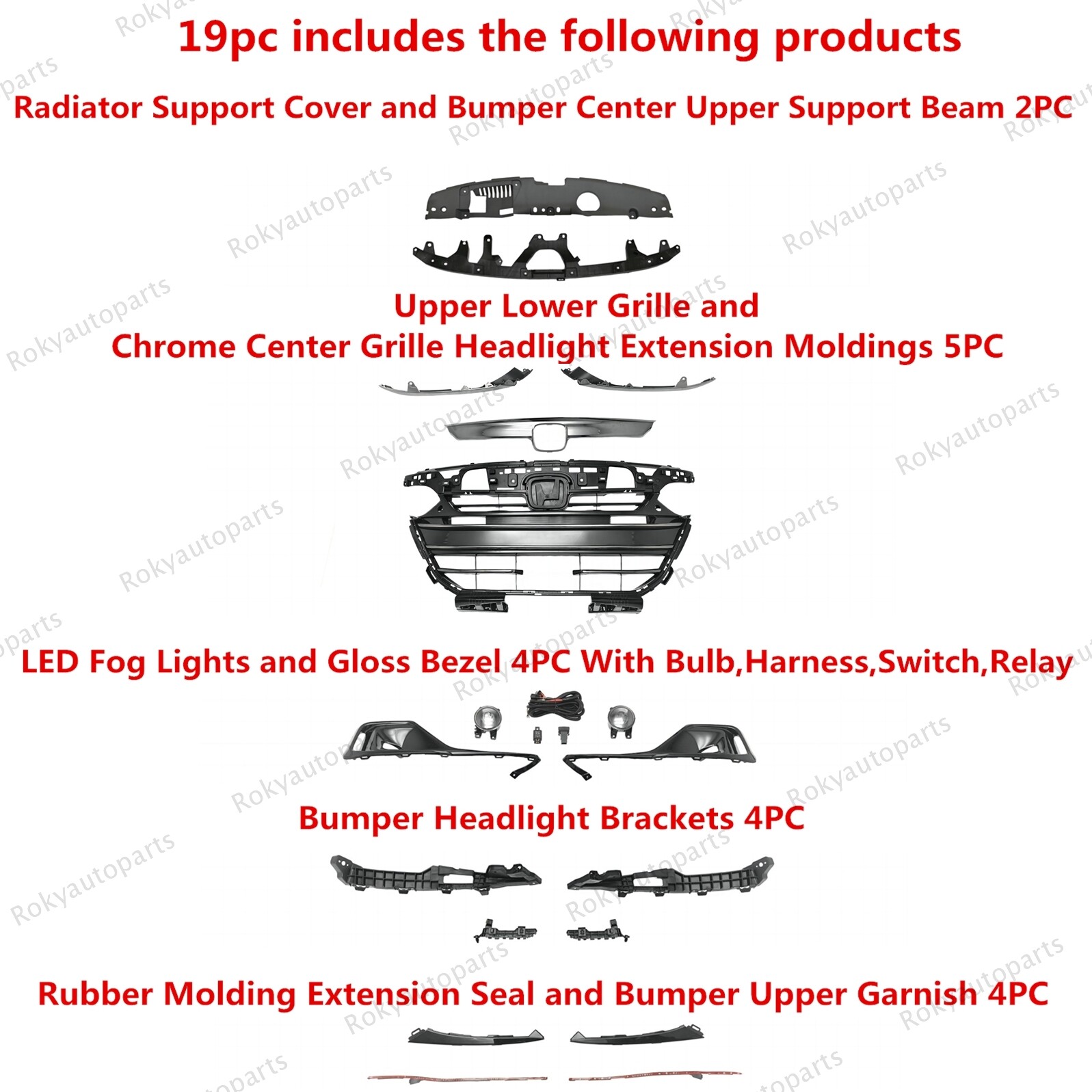 For Accord 2021-2012 Sport Bumper Grille/Moulding/Support/Fog Light/Trim/Bracket