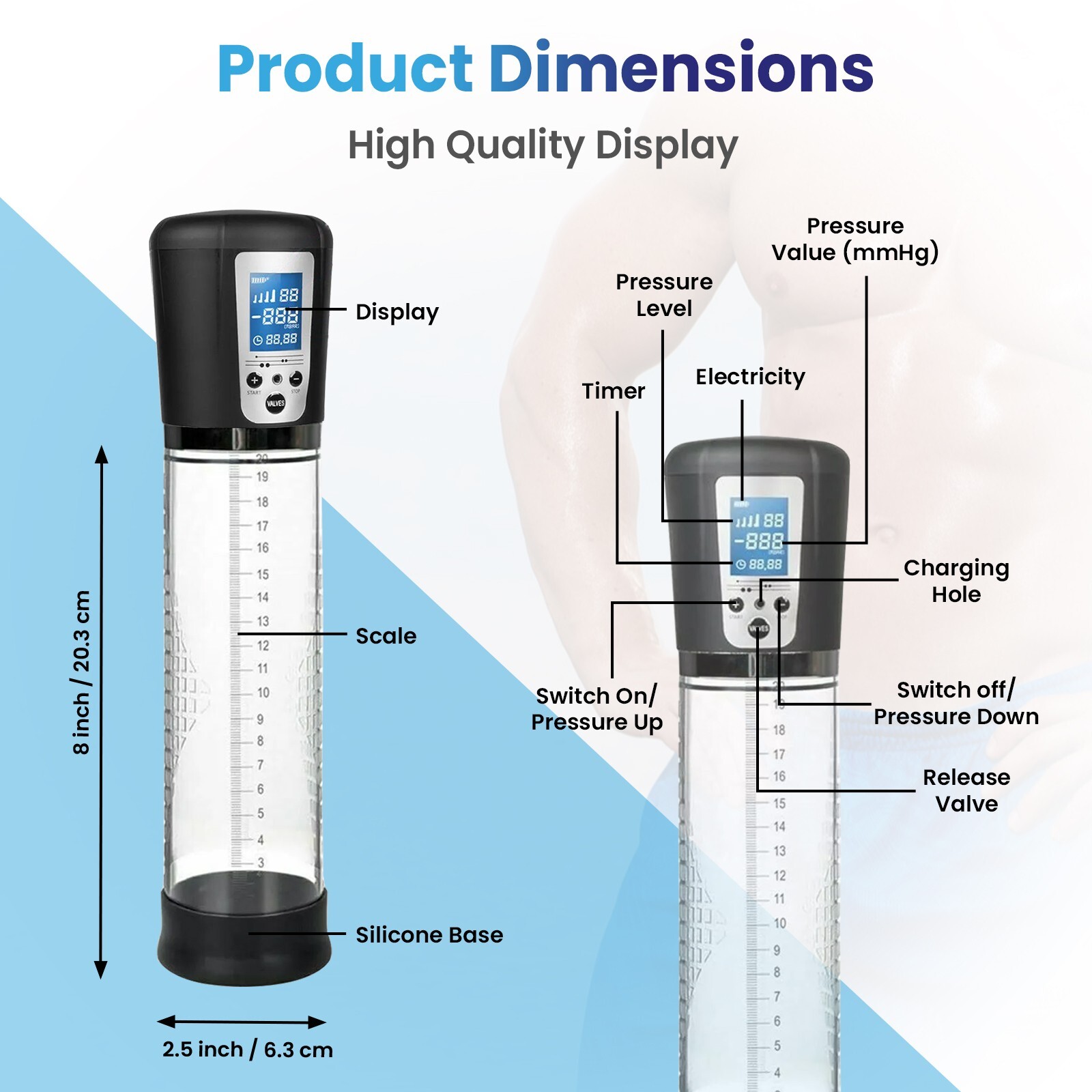Vacuum Electric Penis Pump Digital rechargeable Male Men Penis Enlarger Growth