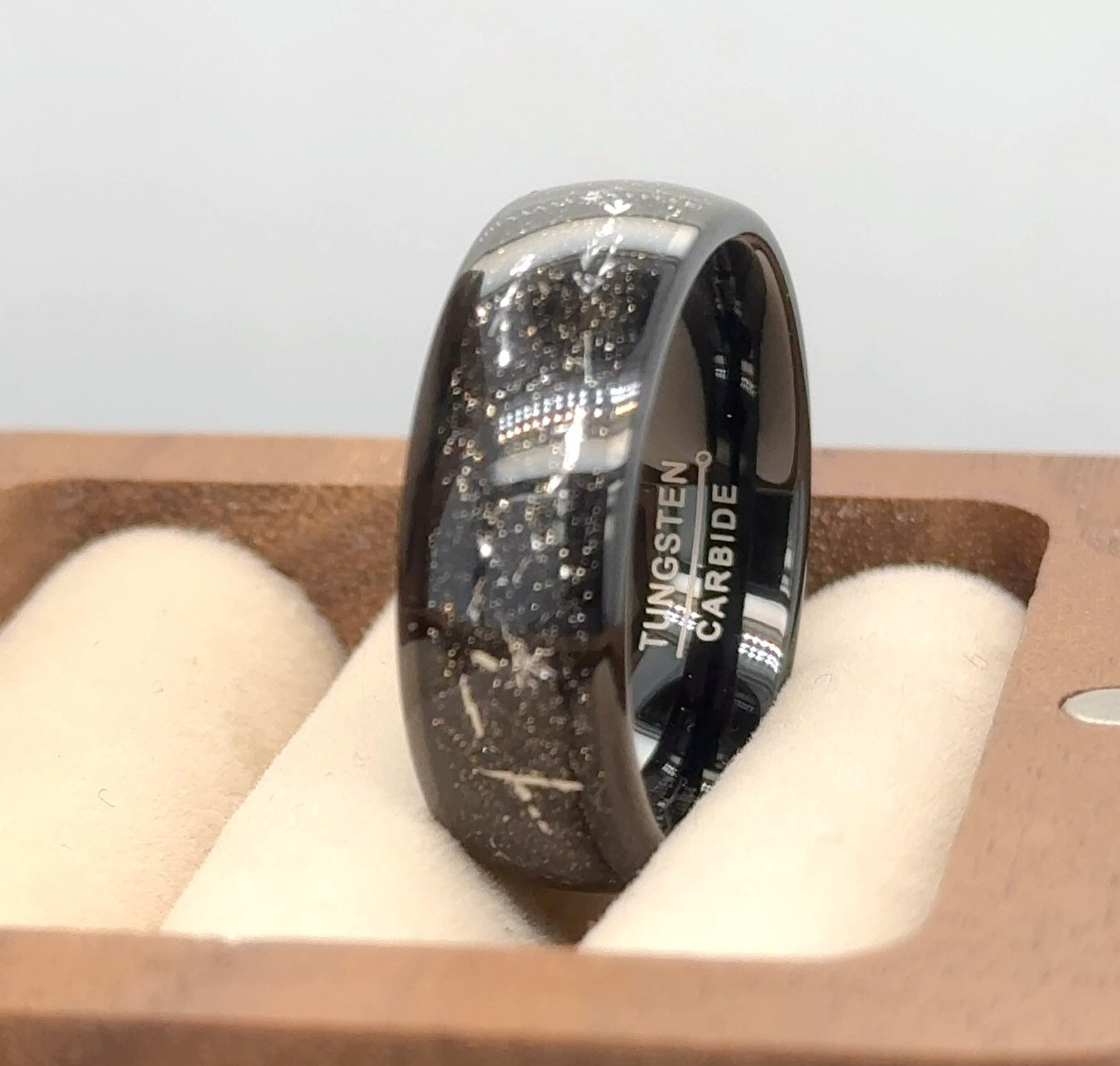 Black Meteorite Wedding Band Mens Meteorite Wedding Ring Galaxy Anniversary Ring